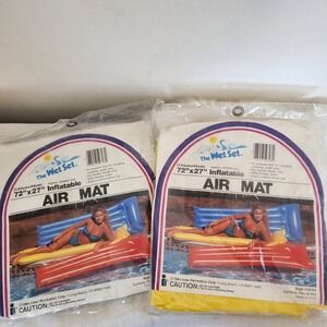 The Wet Set Air Mat Lot Of 2 80s Vintage Inflatable Pool Floaties Yellow Blue